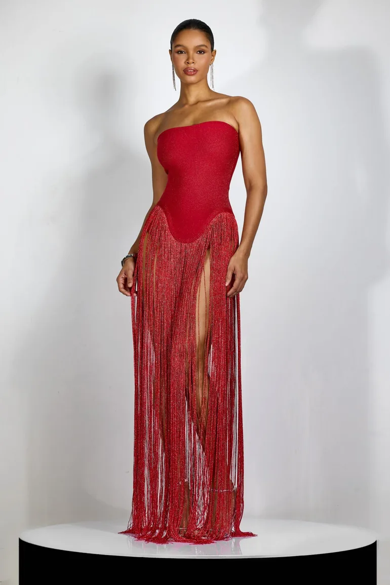 Eleanor Strapless Fringe Maxi Dress - 2