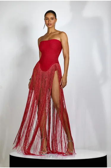 Eleanor Strapless Fringe Maxi Dress