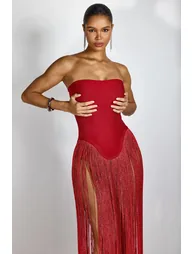 Eleanor Strapless Fringe Maxi Dress - 9