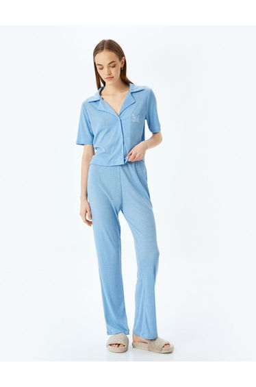 Shirt Neck Short Sleeve Button Pajama Set