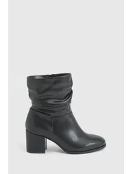 Extra Wide Fit Wider Calf Ruched Block Heel Ankle Boots - black - 2