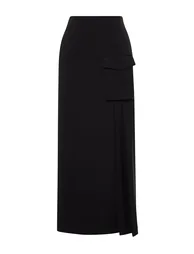 Black Woven Fabric Long Pencil Skirt - 4