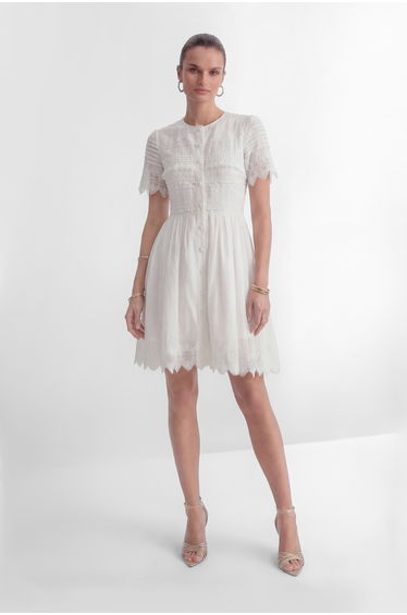 City Of Angels White Lace Embellished Short Sleeve Mini Dress
