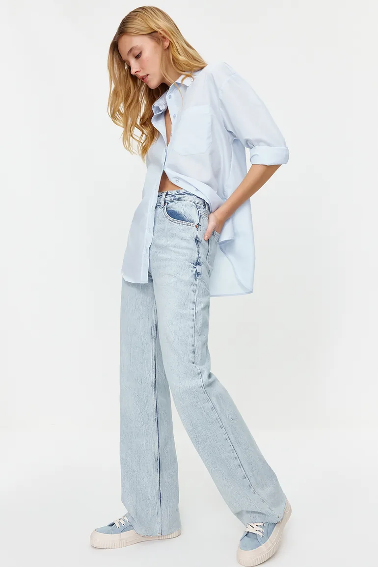 Light Blue High Waist Wide Leg Jeans - 2