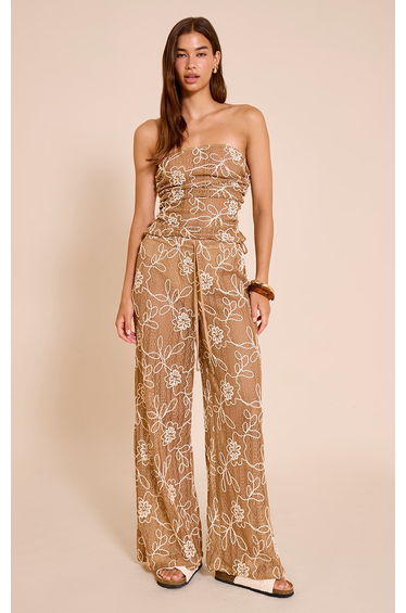 Tan Floral Crochet Bandeau Ruched Top product thumbnail 3