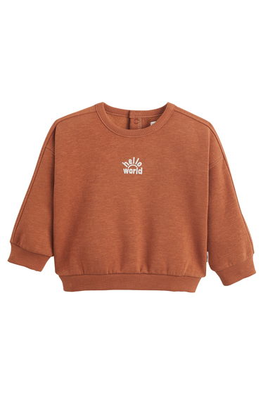 Cotton Mix Sweatshirt with Press-Stud Back and Crew Neck