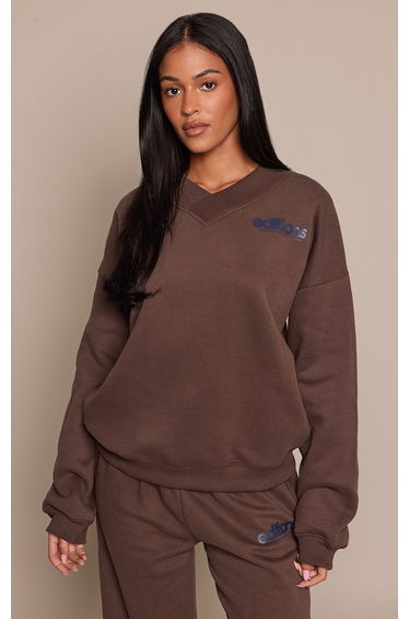 Tall Chocolate Editions Print V Neck Off Shoulder Sweatshirt