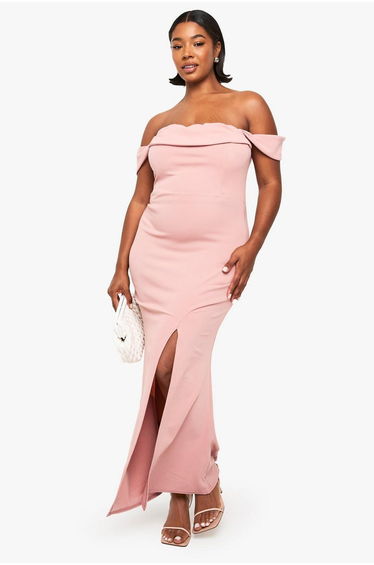 plus bardot rouched wrap maxi dress - blush