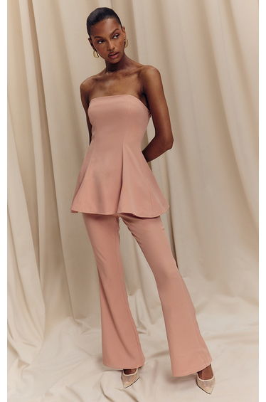 Peach Woven Tailored Flare Leg Trousers