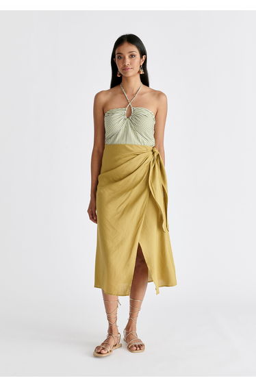 Linen Blend Wrap Skirt