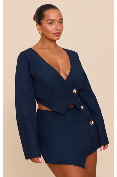 Shape navy Asymmetrical Hammered Button Skort