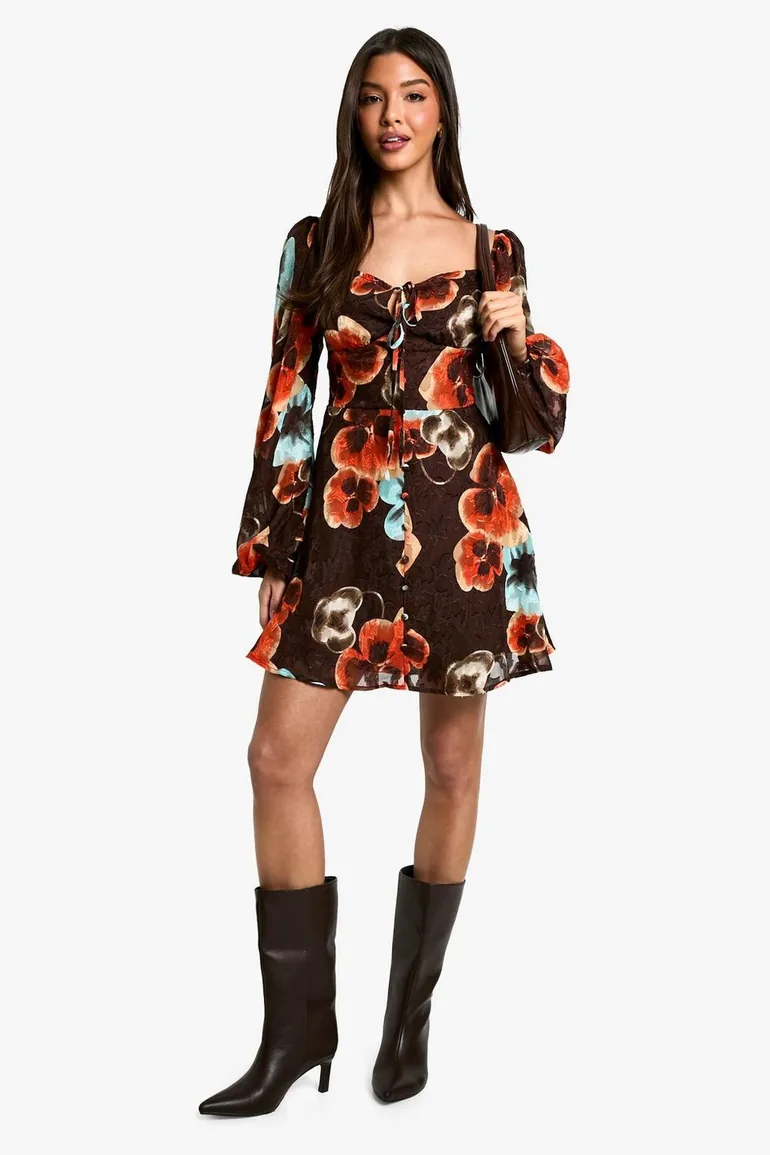blouson sleeve skater dress Knee Length Long Sleeve Skater Dress Plus High Neck Blouson Sleeve Skater Dress Boohoo DK