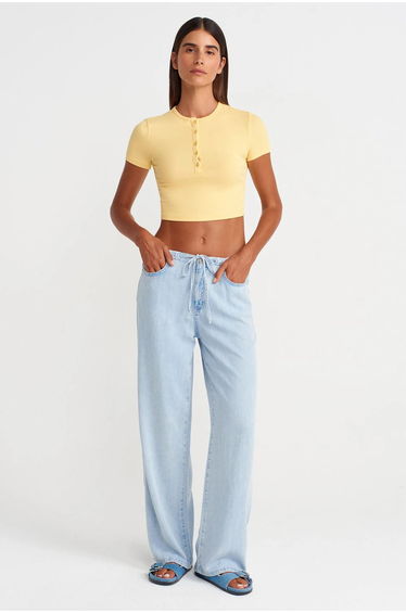 Dilvin Slim Fit Crop Blouse With Buttons