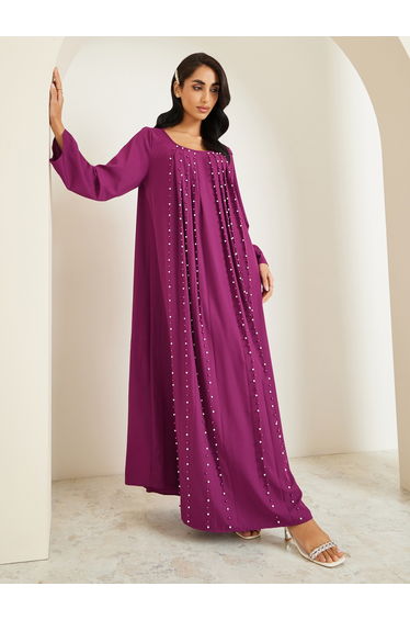 Women Purple Pearl Embellished Jalabiya
