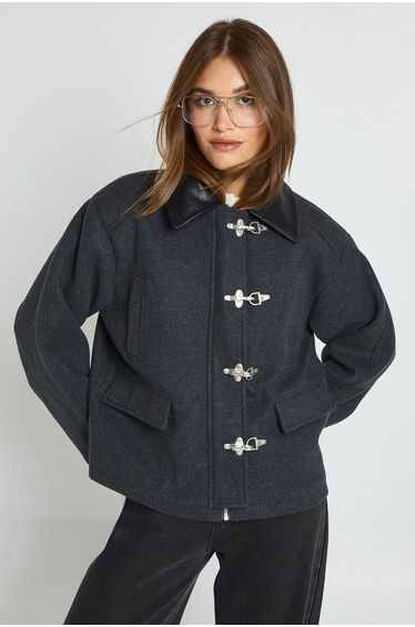 Toggle Detail Wool Look Jacket