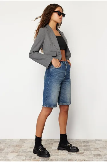 Blue High Waist Denim Shorts & Bermuda