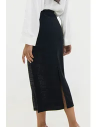Long Black Pencil Slit Skirt - 2