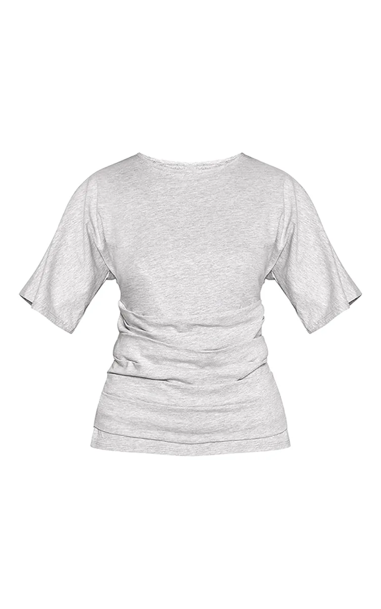 Grey Marl Cotton Waist Panel Short Sleeved T-Shirt - 4