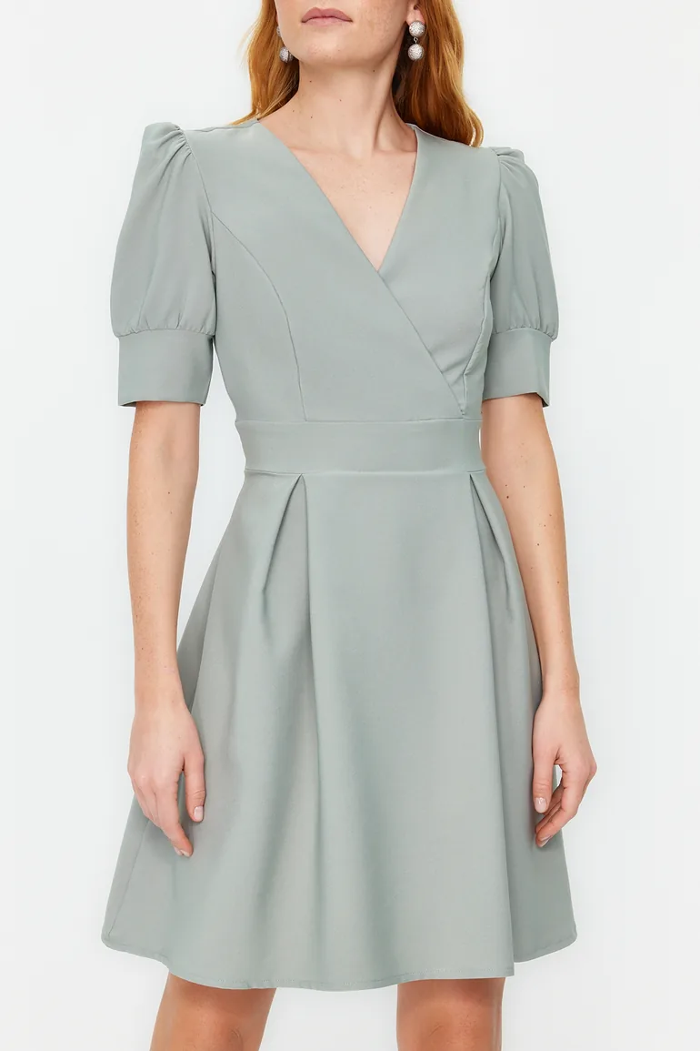 Mint Double Breasted Neck Woven Dress - 3