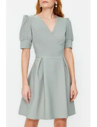 Mint Double Breasted Neck Woven Dress - 3