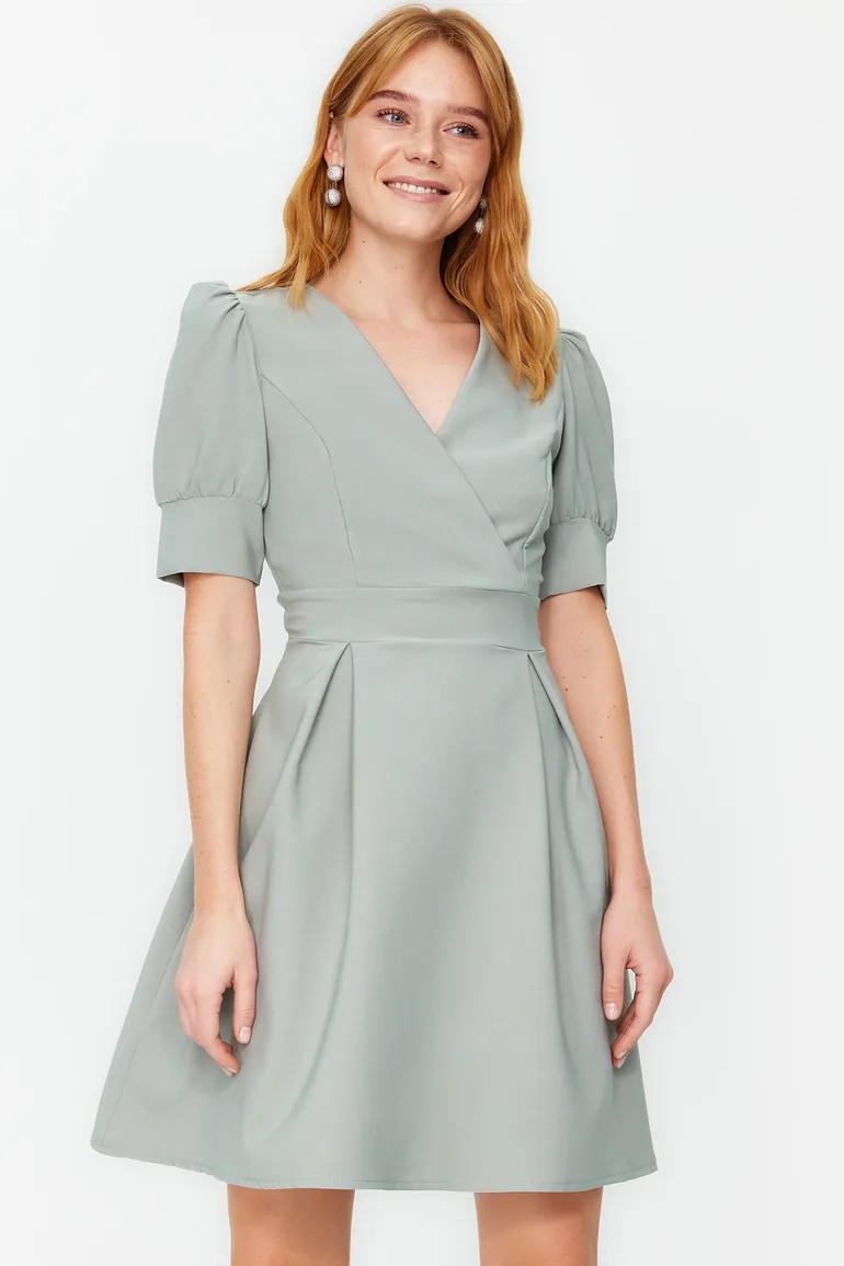 Mint Double Breasted Neck Woven Dress - 2