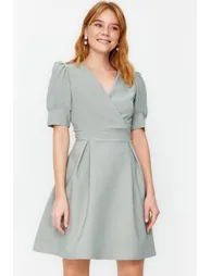 Mint Double Breasted Neck Woven Dress - 2