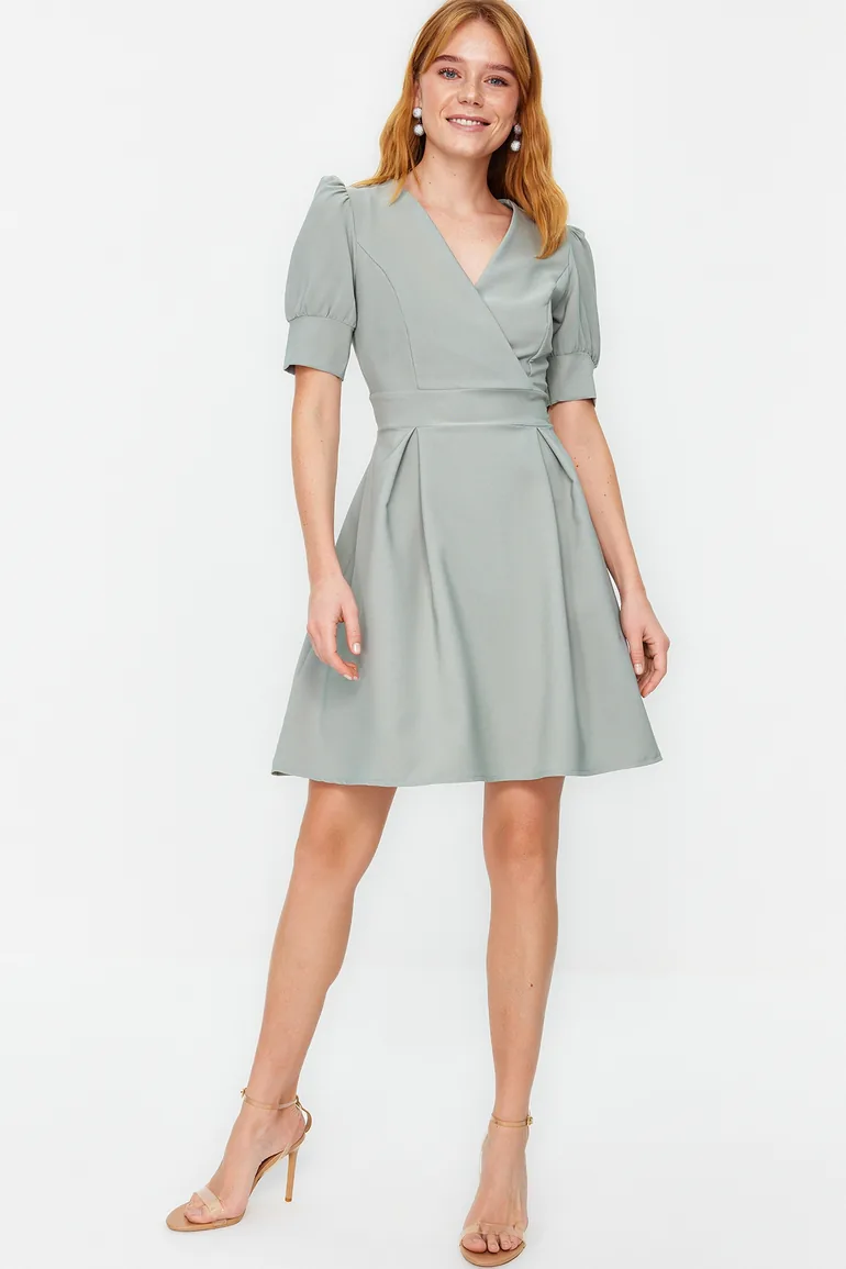 Mint Double Breasted Neck Woven Dress