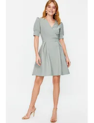 Mint Double Breasted Neck Woven Dress