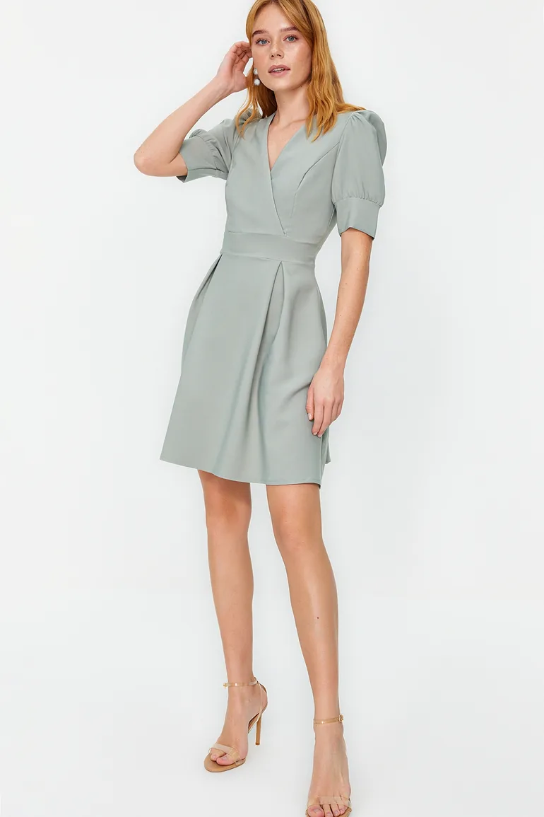 Mint Double Breasted Neck Woven Dress - 1