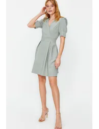 Mint Double Breasted Neck Woven Dress - 1