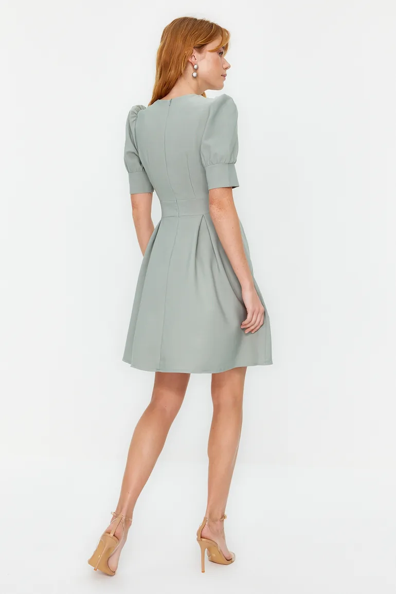 Mint Double Breasted Neck Woven Dress - 5