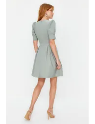 Mint Double Breasted Neck Woven Dress - 5