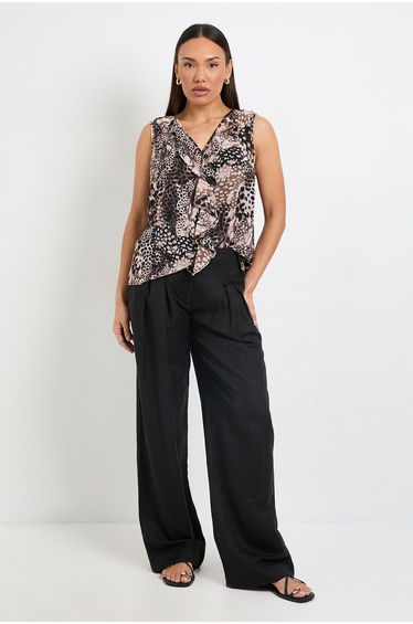 Animal Ruffle V Neck Cami Top