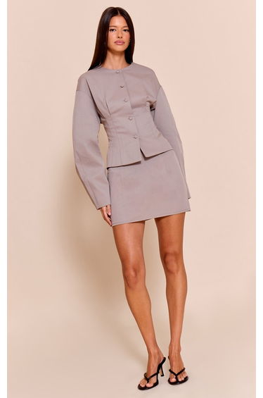 Taupe Tailored Woven Micro Mini Skirt