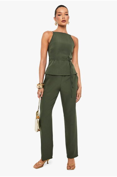 Elasticated Waist Band Woven Trousers - khaki