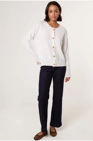 كارديغان بأزرار بأزهار - ذهبي