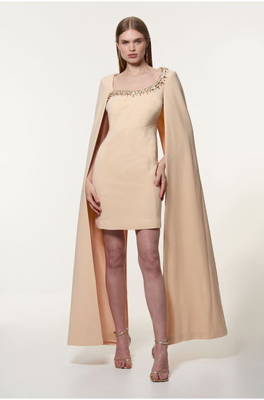 Petite Crystal Embellished Viscose Crepe Woven Mini Dress
