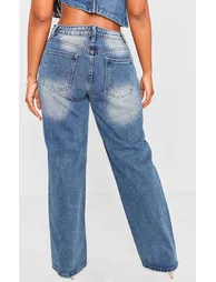 Shape Mid Blue Acid Wash Washed Denim Wide Leg Jeans - 2