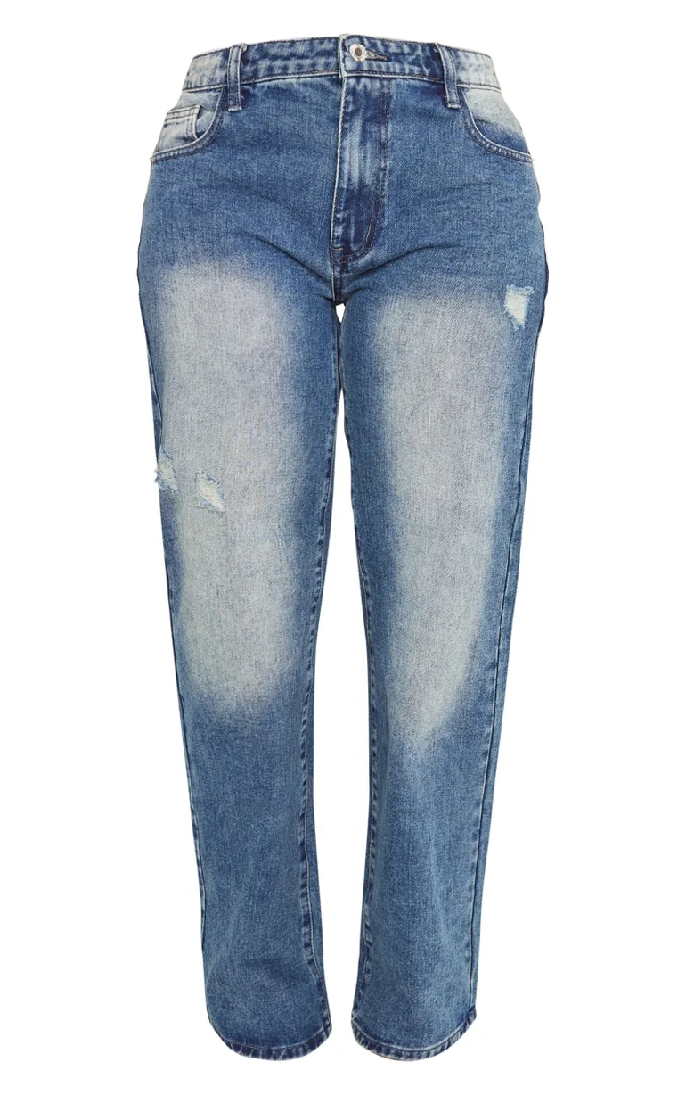 Shape Mid Blue Acid Wash Washed Denim Wide Leg Jeans - 4