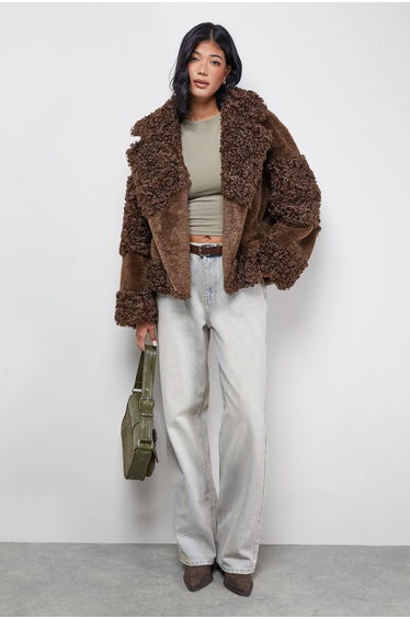 Fur Mix Zip Through Jacket