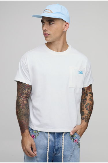 Mango Print Oversized Cropped T-shirt - white