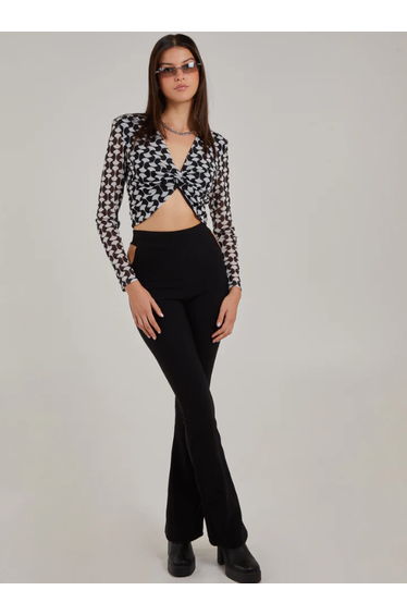 Printed Long Sleeve Twist Front Top