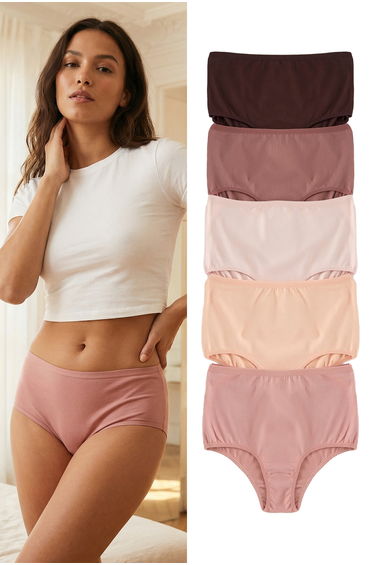 Brown-Multi Colorful 5-Pack Single Jersey Plain Slip Panties