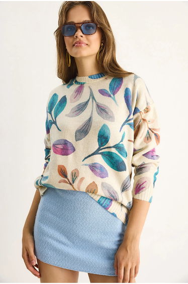 LUCCI Pattern Knit Sweater with Crew Neck