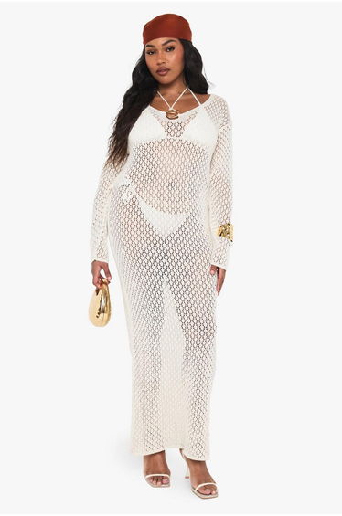 Plus Knitted Trim Detail Beach Maxi Dress