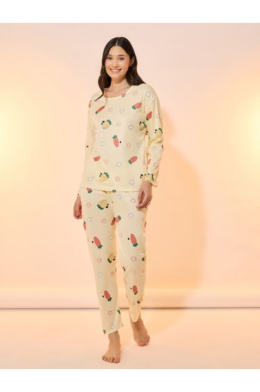 All Over Print Round Neck T-Shirt and Pyjama Set