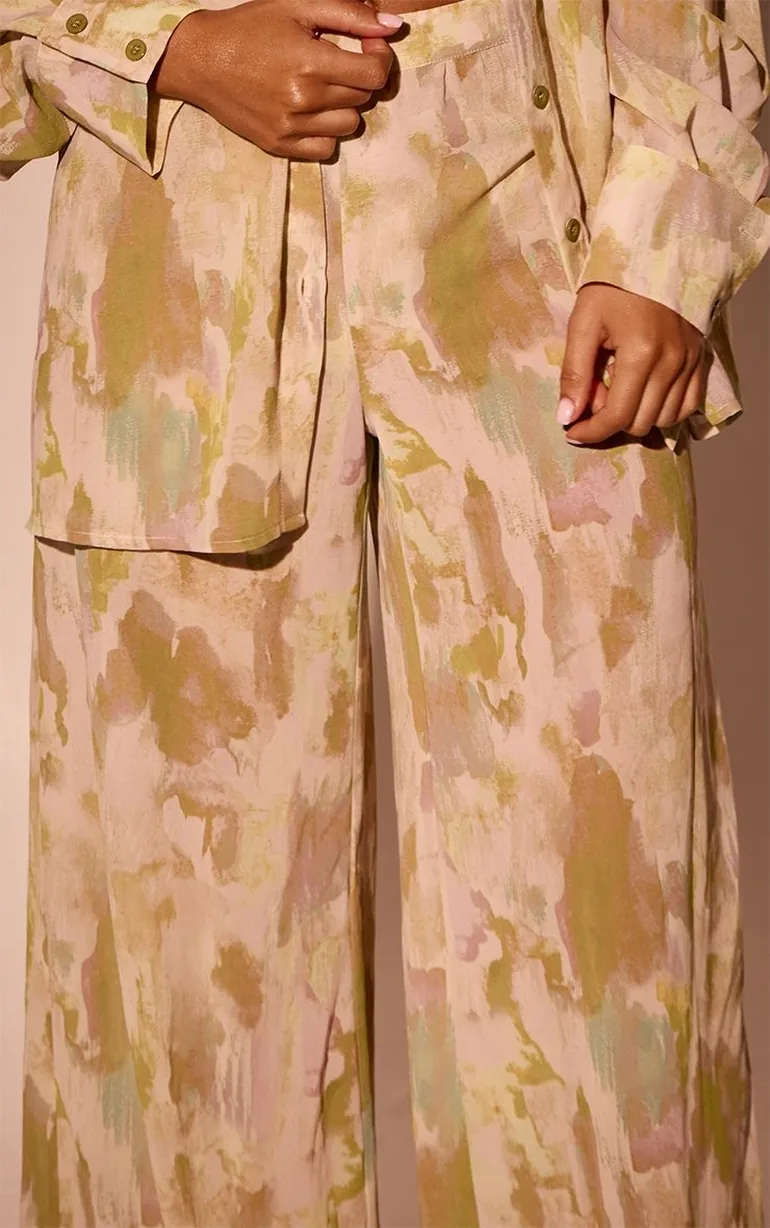 Olive Abstract Print Chiffon Beach Trousers - 3