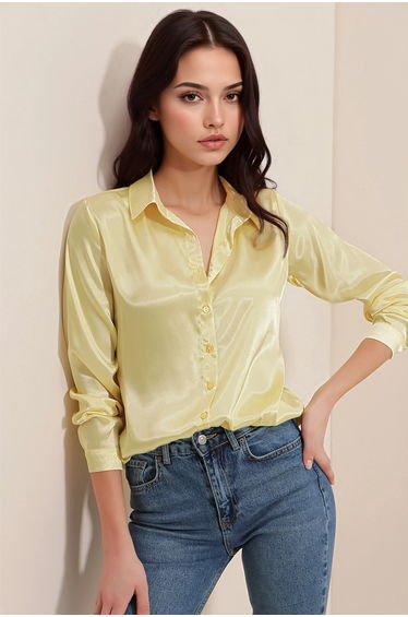 BDART Satin Long Sleeve Shirt with Button Closure