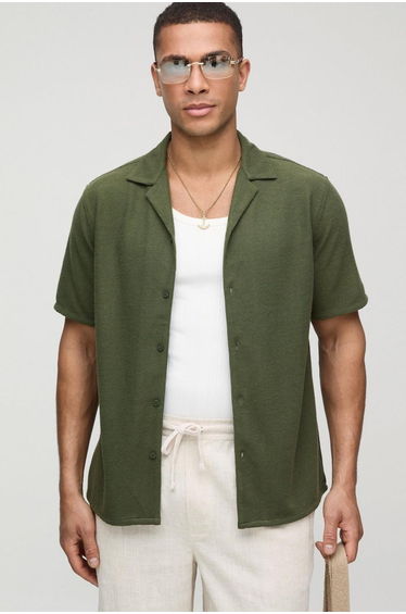 Regular Fit Honeycomb Waffle Revere Shirt