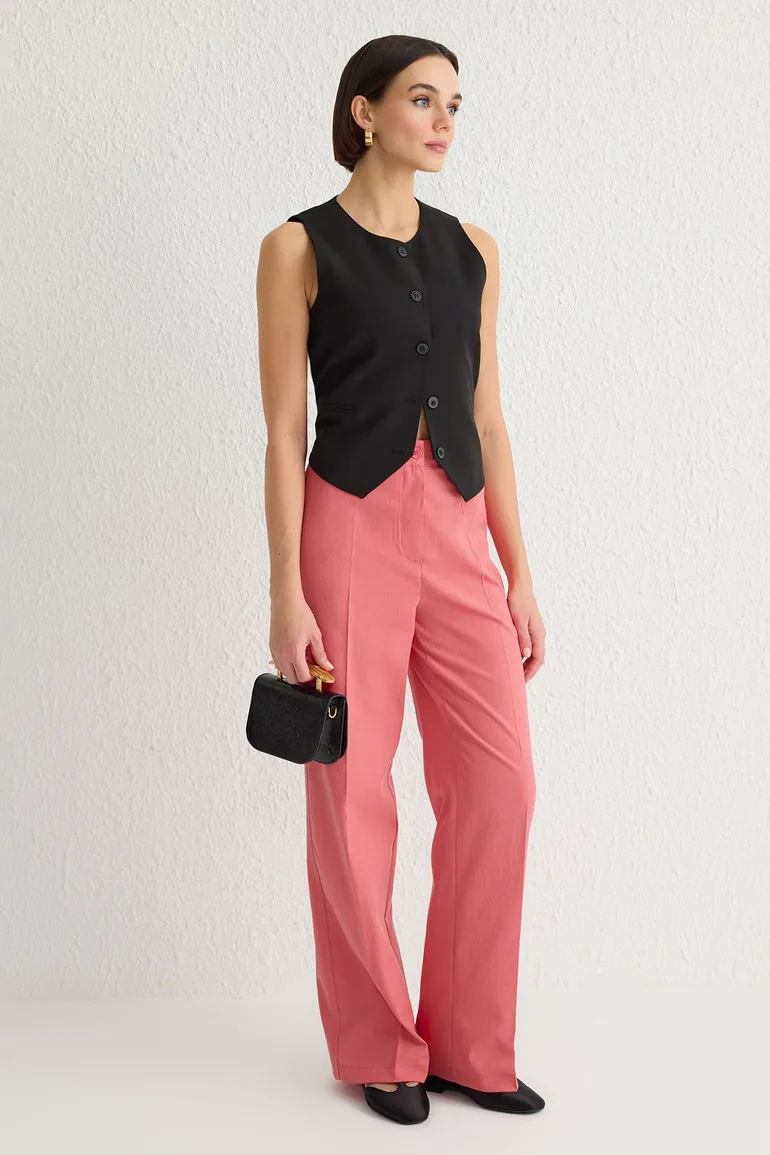 Dusty Rose Wide Leg High Waist Woven Trousers